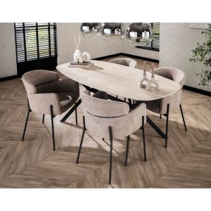 Ruben - table &agrave; manger - plateau en c&eacute;ramique effet travertin - pieds en acier - 4 &agrave; 6 personnes