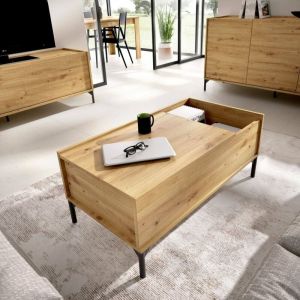 Dmora - Table basse Dburs, Porte-revues de salon avec compartiment de rangement, Table basse, 99x60h41 cm, Chêne Nodi