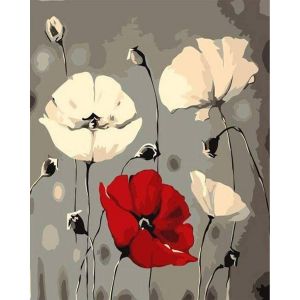 Figured'Art Peinture par Numéro Adulte avec Cadre Fleurs rouge et blanches - Activité Manuelle Kit de Loisir Créatif DIY Numéro d'Art Complet - 40x50cm toile tendue sur châssis