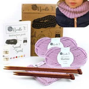 Needle It - Kit tricot pour d&eacute;butant : Tour de Cou Rose Pour enfant ou adulte - Id&eacute;e Cadeau - Loisir cr&eacute;atif