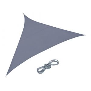 Image de Relaxdays Voile d’ombrage triangulaire, forme concave, tissu PES, imperméable, tendeurs, 3 x 3 x 4,25 m, gris foncé