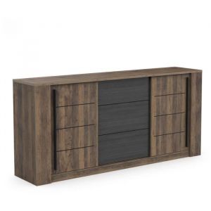 Demeyere Enfilade MONACO - Décor chene et noir - 2 Portes + 3 Tiroirs - L206 x P44,9 x H94 cm - CBA MEUBLES