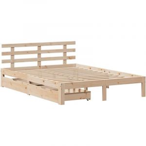 VidaXL Cadre de lit avec tiroirs 160x200 cm bois massif de pin, sommier, cadre de lit double, cadre de lit en bois massif, meuble de chambre à coucher