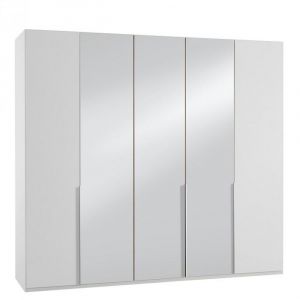 Inside75 Armoire 5 portes 3 miroirs WILMA 225 cm blanche - blanc