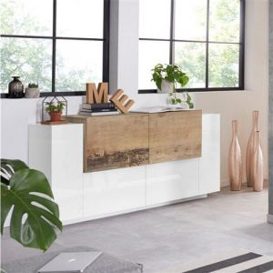 Image de Buffet salon cuisine design moderne 160cm 4 portes blanc bois New Coro Four