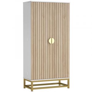 Homcom Armoire de cuisine design 2 portes effet claustra bois - 12 étagères de porte + 4 étagères internes - acier doré blanc