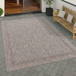 Paco Home - Tapis Exterieur Terrasse Balcon Tapis Cuisine Moderne Motif Geometrique Motif Abstrait 200 cm carré, Naturelle