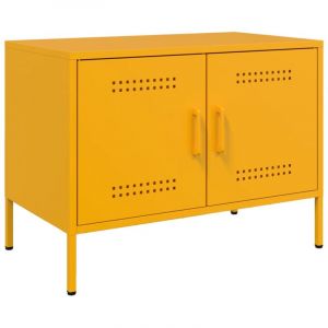 VidaXL Meuble TV jaune moutarde 68x39x50,5 cm acier, support TV, buffet TV, meuble multimédia, banc TV, armoire hifi, centre de divertissement