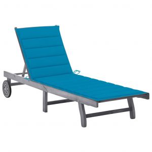 VidaXL Chaise longue de jardin avec coussin Gris Bois d'acacia solide Bleu