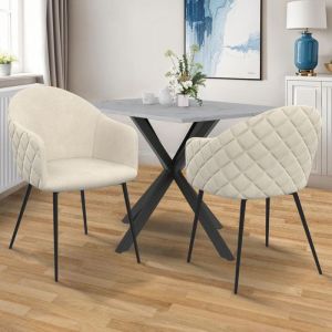 Idmarket Lot De 2 Chaises De Salle &Agrave; Manger, Fauteuils De Table Moly En Velours Gaufr&eacute; Beige