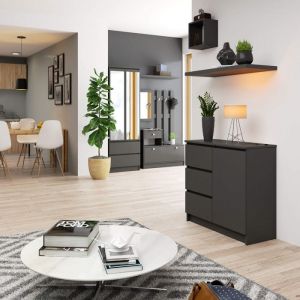 Commode Akord jerry Gris Graphite 80 cm 1 porte 3 tiroirs fa&ccedil;ade Gris Graphite 2 &eacute;tag&egrave;res 80x35x77 cm