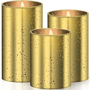 KESSER Lot de 3 bougies LED sans flamme avec fonction minuterie et variateur d'intensit&eacute; - 10 cm, 12,5 cm, 15 cm de haut - Lumi&egrave;re scintillante r&eacute;aliste - Bougies LED en verre