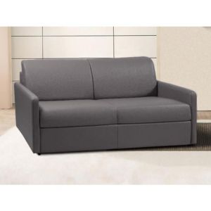 Canap&eacute; 3 places convertible express en simili gris - Couchage &agrave; lattes larges 140 cm - Matelas 18 cm CALIFE