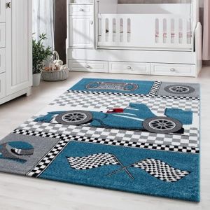 Carpetsale24 Tapis pour Chambre dEnfant et de Bébé Motif Voiture de Course Couleur Bleu 160x230 cm