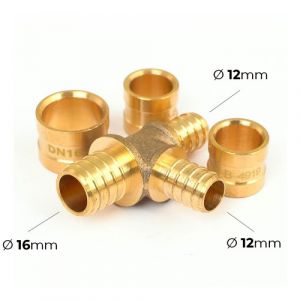Boutt&eacute; Raccord PER &agrave; glissement - T&eacute; r&eacute;duit - Diam&egrave;tre tubes 16-12-12 mm