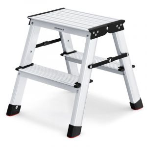 Songmics &Eacute;chelle en Alliage dAluminium - 2 Marches - 150 kg - Gris Argent et Noir