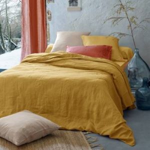 Image de AC-D&eacute;co Taie d'oreiller sac lin lav&eacute; - Sonate - 65 x 65 cm - Jaune - Livraison gratuite