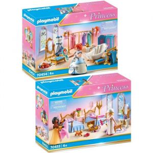 Playmobil Princess Lot de 2 Articles 70453 70454 Chambre de Princesse avec Coiffeuse + Salle de Bain Royale avec Dressing