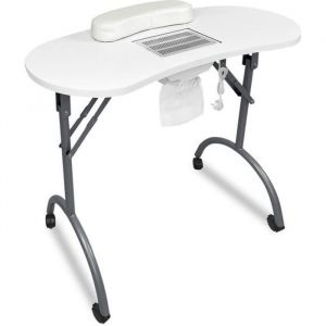 Yuenfong Table De Manucure Pliable Avec Aspiration Table À Ongles Portable Avec Roulettes Table De Manucure Mobile Blanc
