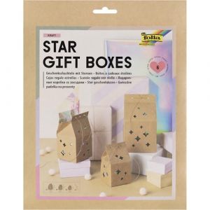 Folia 972 - Star Gift Boxes KRAFT, 6 bo&icirc;tes cadeaux avec des d&eacute;coupes en forme d'&eacute;toile en 3 tailles, y compris 5 m de fil m&eacute;tallis&eacute; en or rose et instructions