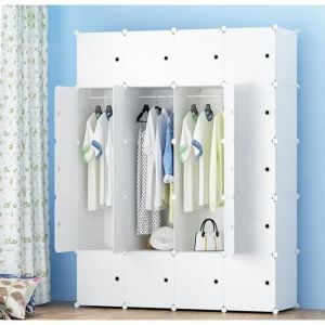 Image de Armoire de Chambre 20 Cube avec porte Meuble de Rangement avec Penderie Modulable Tige à Vêtements 140 x 45 x 175cm Blanc