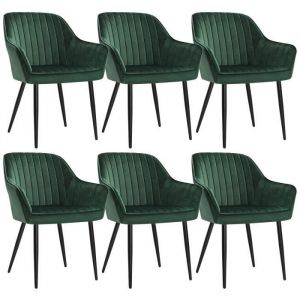 Songmics Chaise Salle À Manger, Lot De 6, Chaise De Cuisine, Fauteuil En Velours, Rembourrée, Avec Accoudoirs, Charge Max. 120 Kg, Pieds En Métal, Pour Salle À Manger, Vert Et Noir D'encre