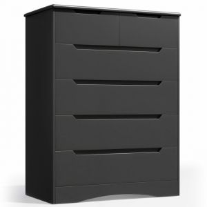 Bealife Commode Chambre 6 Tiroirs Meuble de Rangement Chambre Salon Porche Poignée Intégrée Dispositif Anti-trébuchement Noir
