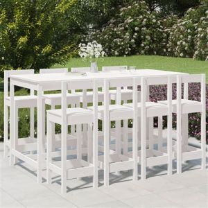 VidaXL Ensemble de bar de jardin 9 pcs blanc bois de pin massif, ensemble de bar, ensemble de meubles, ensemble de bar ext&eacute;rieur, ensemble de pub