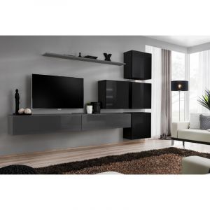 Image de Meuble TV Mural Design " IX" 310cm Gris & Noir Prix