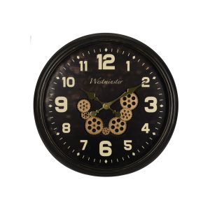 Image de Wadiga Horloge murale ronde en métal noir et doré engrenage - d57cm