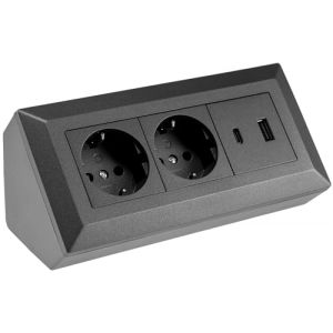 ChiliTec Bloc multiprise d'angle 2 prises USB-A USB-C PD multiprise pour cuisine, bureau, atelier, anthracite (BUVTEC, neuf)