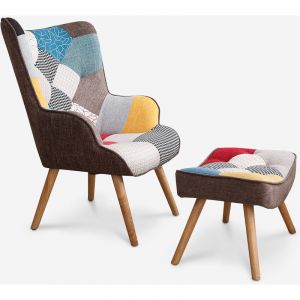 Image de Ahd Amazing Home Design Fauteuil Patchwork Design Moderne avec pouf Repose pieds Patchy Plus