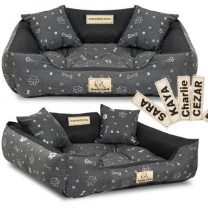 Lit pour chien parc KINGDOG 75x65 cm personnalisé imperméable os argentés
