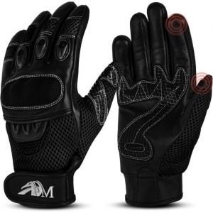 Adm communication Gants Moto Scooter En Cuir Homologués CE + Logo Motard Équipement Souple & Respirant - Noir
