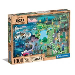 Image de Clementoni Maps 101 Dalmatians-1000 Made in Italy, 1000 pièces, Puzzle animés, Dessins Disney, Divertissement pour Adultes, 39665, Multicolore, Medium