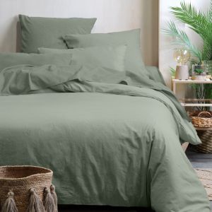 LOVELY CASA Housse de couette unie en coton bio Kaki 240 x 220 cm