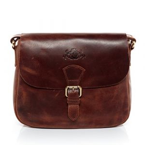 SID & VAIN Sac porté épaule Cuir véritable Yale Sac bandoulière Femme Sac en Cuir véritable avec Bretelle Marron