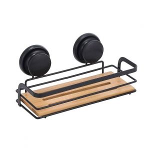 MSV Etagère Panier de douche à ventouses Acier & Bambou Noir Mat - Noir