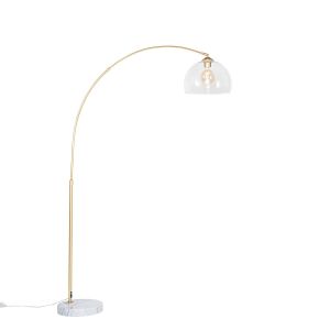 Image de Qazqa Arc - Lampadaire avec abat-jour Moderne - 1 lumière - h 170 cm - Doré/Laiton - Moderne - Éclairage intérieur - Salon i Chambre - Doré/Laiton