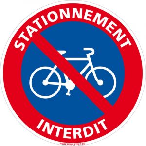 Signaletique.biz France - panneau stationnement interdit aux velos (L1009) - Plastique pvc 1,5 mm - Diamètre 350 mm - Plastique pvc 1,5 mm
