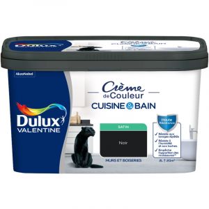 Dulux Valentine Peinture Int&eacute;rieure Cr&egrave;me de Couleur Cuisine et Salle de Bain - Pi&egrave;ces Humides Murs et Boiseries - R&eacute;sistant aux taches et &agrave; l'humidit&eacute; - Satin Noir 2 L