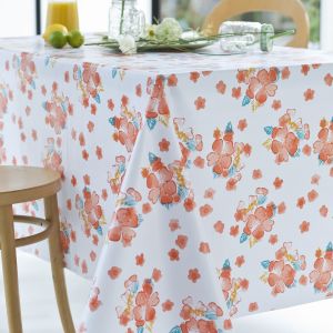 Calitex Nappe Rectangle Hibiscus Toile Ciree Corail
