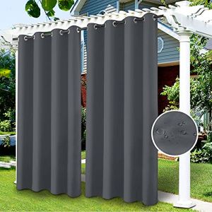 Rideaux d'extérieur Imperméables, Rideau Occultant Isolant Thermiques pour Pergola, Cabanon Jardin Exterieur, Gazebo, Porche Terrasse Pavillon, 1 Panneau (Gris foncé, 132 x 274 cm)