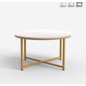 Ahd Amazing Home Design - Table basse salon rond 80cm avec plateau effet marbre Granato - Or