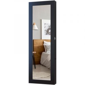 Image de Homcom Armoire à bijoux multi-rangements design contemporain mural avec miroir 37L x 10l x 112H cm noire 02BK 37x10x112cm Noir