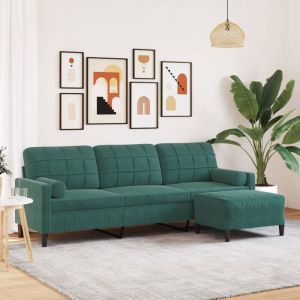 VidaXL Canape droit [en.casa] 3 places en velours vert 77 x 226 x 41 cm