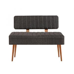 Cotecosy Banquette-coffre capitonn&eacute;e avec dossier L105cm Molva Bois clair et Tissu Anthracite - Anthracite