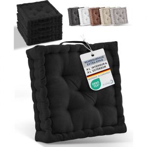 Beauitssu Set de 4 Coussins de Sol Coussin dassise 40x40 cm - Coussin Matelas épais 8cm - 100% Coton Coussin dassise Noir - Mila