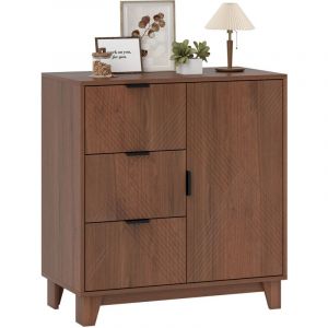 Homcom Buffet salon - avec placard à porte 3 tiroirs et étagère réglable - style moderne - 75 x 39 x 80 cm - effet bois marron
