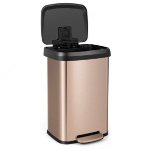 Poubelle &agrave; p&eacute;dale 50L Poubelle en acier inoxydable avec compartiment d&eacute;sodorisant Poubelle &agrave; p&eacute;dale r&eacute;sistante aux empreintes digitales Pink Gold